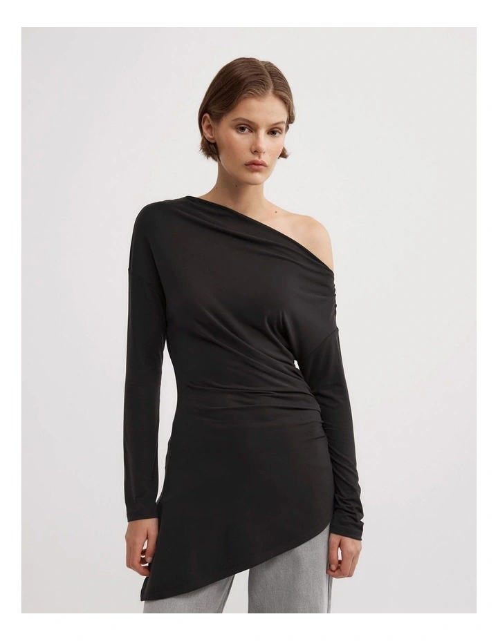 Asymmetric Tunic Long Sleeve Top in Black image 1