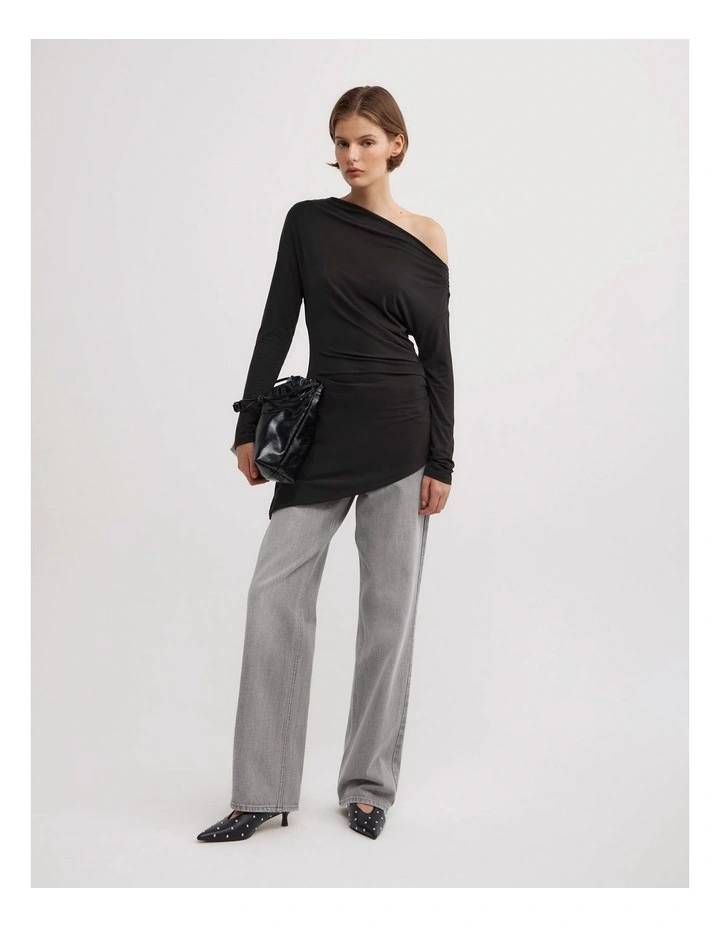 Asymmetric Tunic Long Sleeve Top in Black image 2