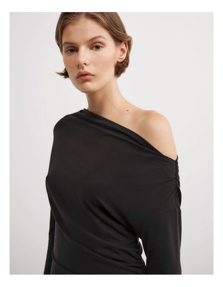Asymmetric Tunic Long Sleeve Top in Black image 3