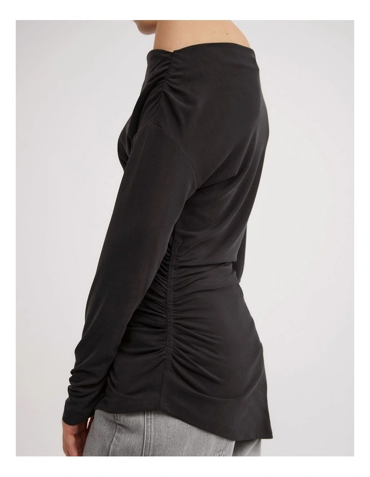 Asymmetric Tunic Long Sleeve Top in Black image 4