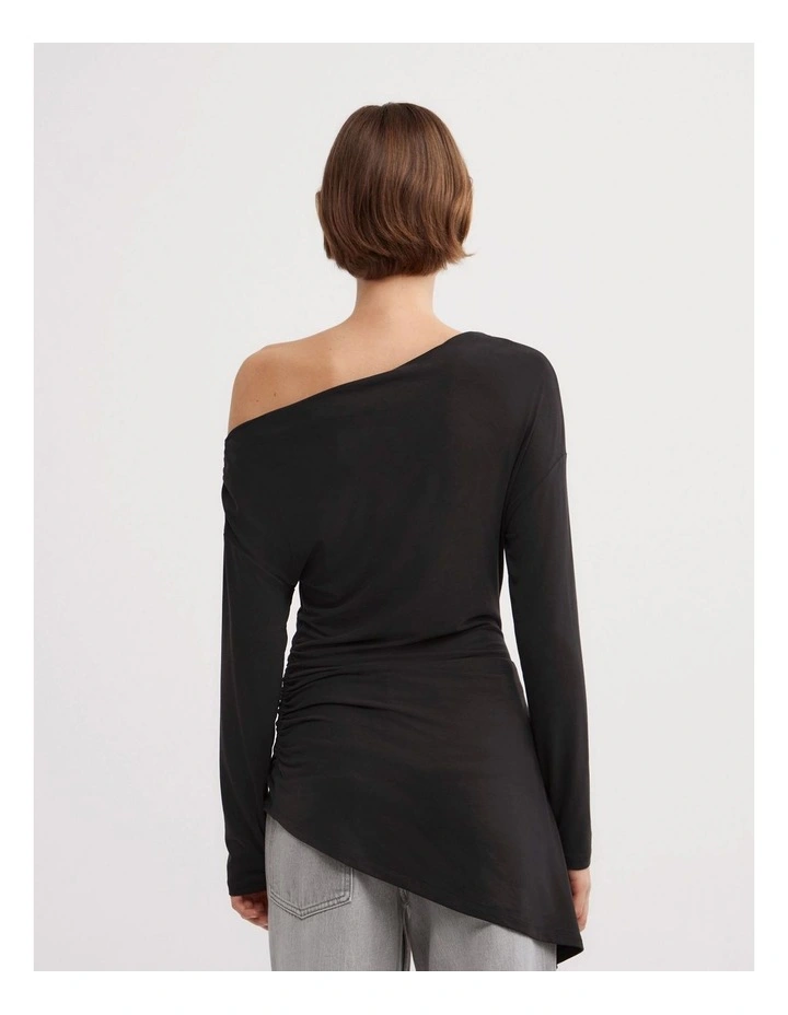 Asymmetric Tunic Long Sleeve Top in Black image 5