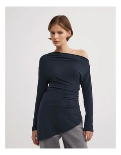 Asymmetric Tunic Long Sleeve Top in Navy