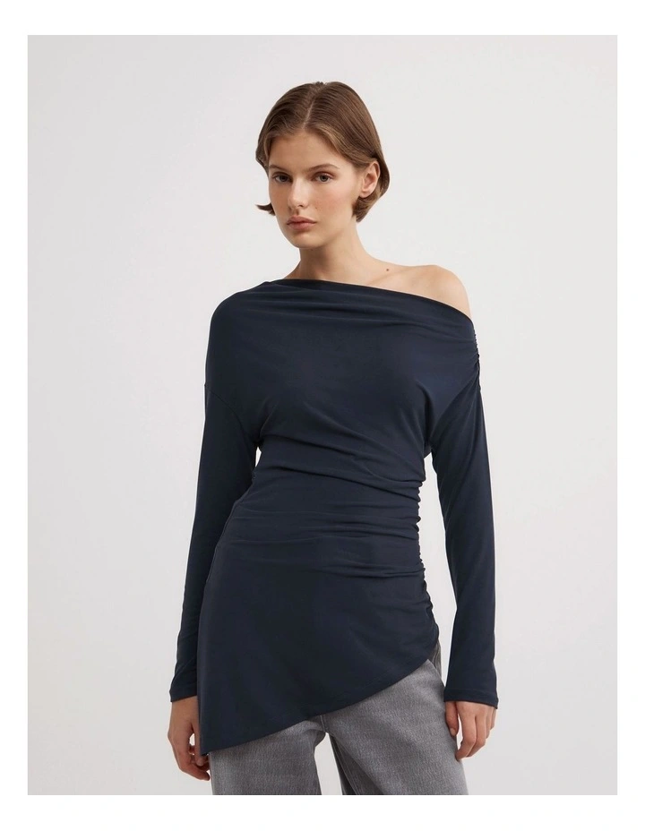 Asymmetric Tunic Long Sleeve Top in Navy image 1