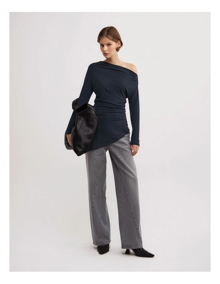 Asymmetric Tunic Long Sleeve Top in Navy image 2