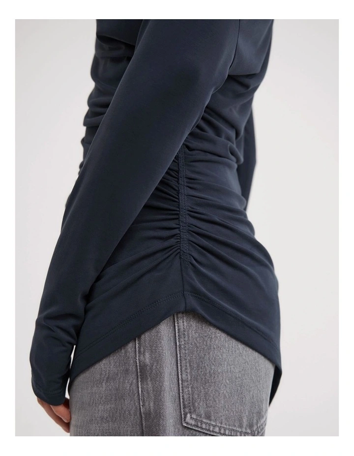 Asymmetric Tunic Long Sleeve Top in Navy image 3