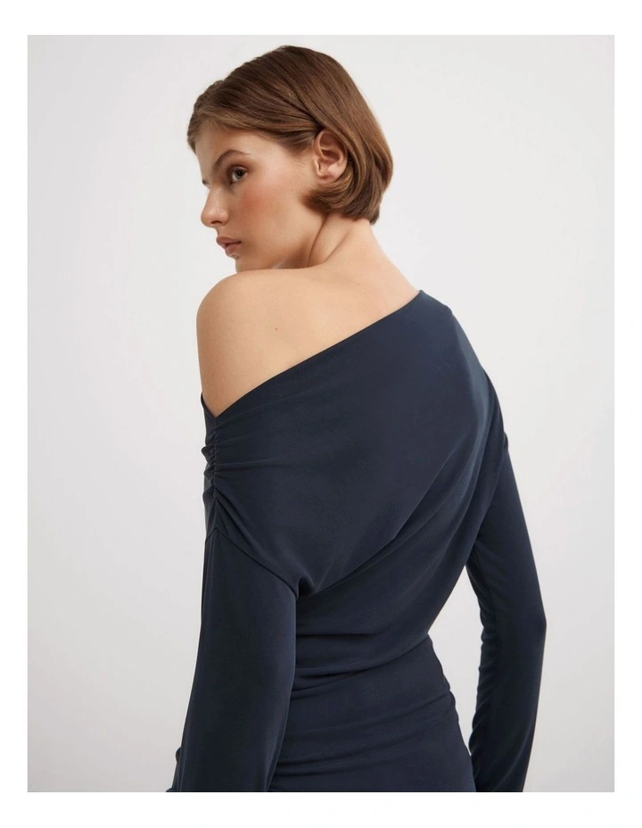 Asymmetric Tunic Long Sleeve Top in Navy image 4