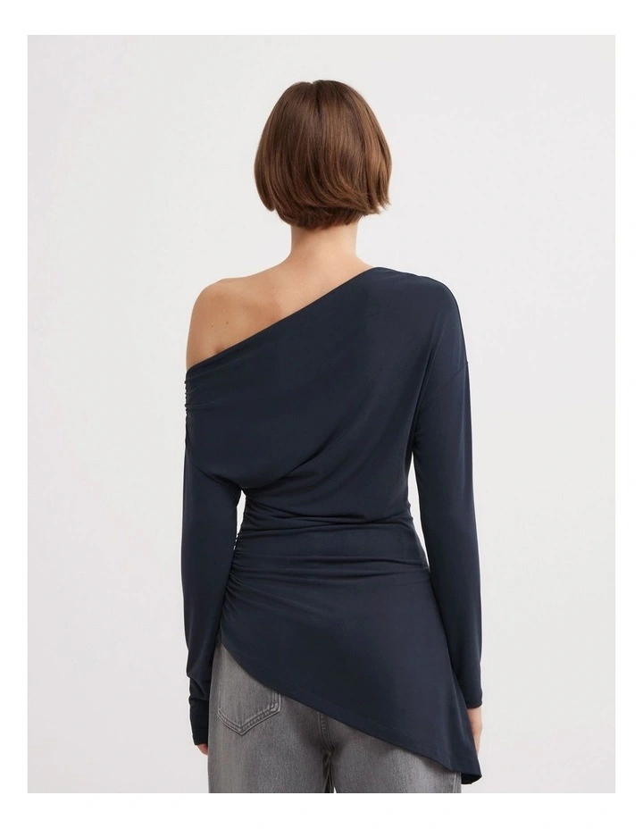 Asymmetric Tunic Long Sleeve Top in Navy image 5