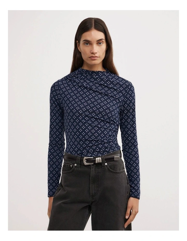 Asymmetric Mesh Long Sleeve Top in Halo Geo image 1