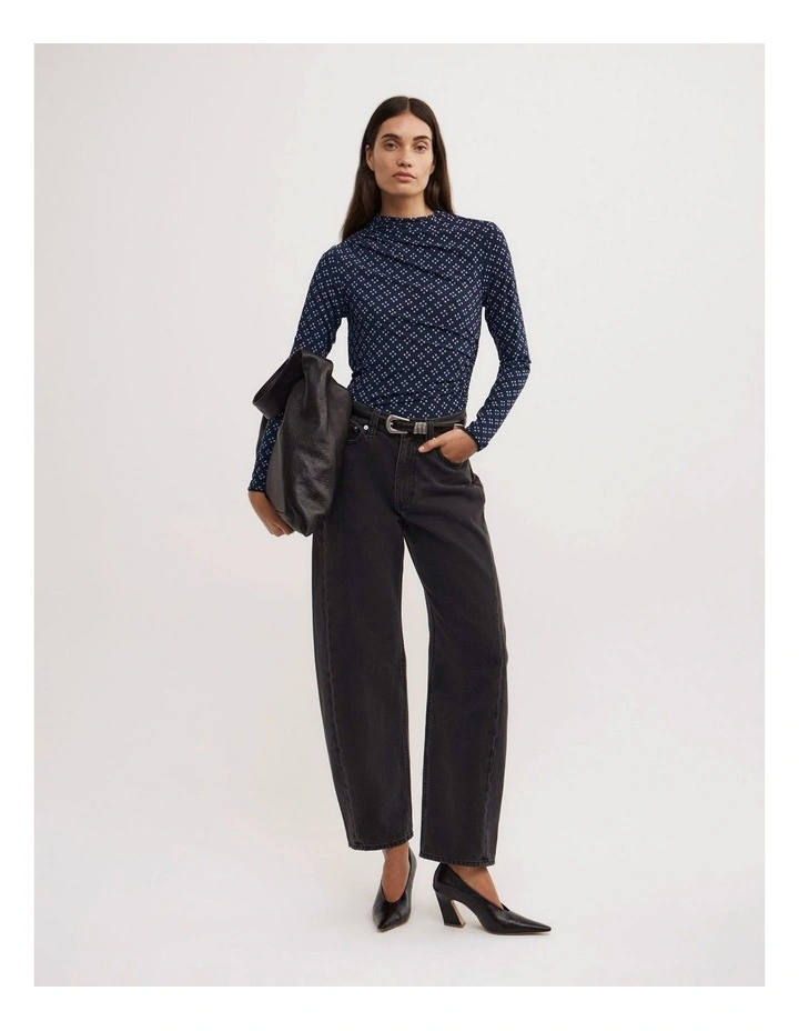 Asymmetric Mesh Long Sleeve Top in Halo Geo image 2