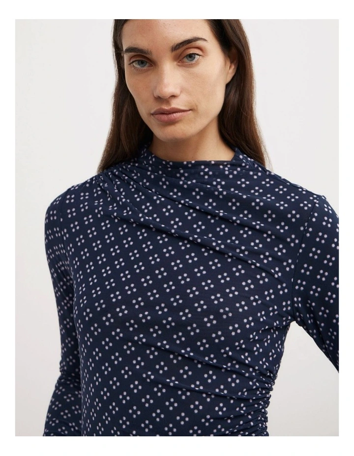 Asymmetric Mesh Long Sleeve Top in Halo Geo image 3