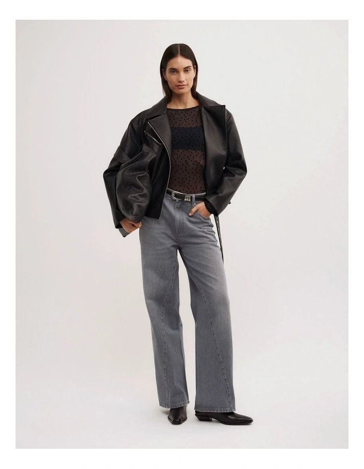 Flocked Spot Long Sleeve Top in Black Spot image 4