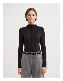 Mock Neck Jersey Top in Black