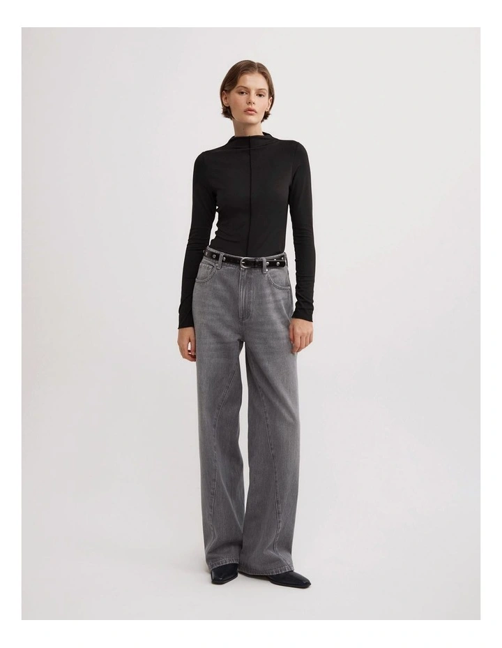 Mock Neck Jersey Top in Black image 2