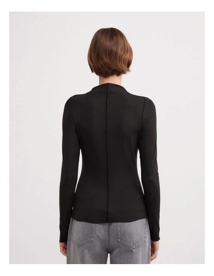 Mock Neck Jersey Top in Black image 5
