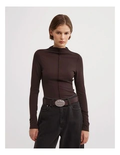 Mock Neck Jersey Top in Espresso