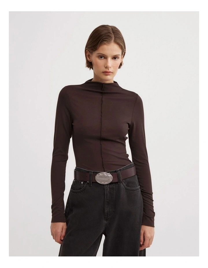 Mock Neck Jersey Top in Espresso image 1