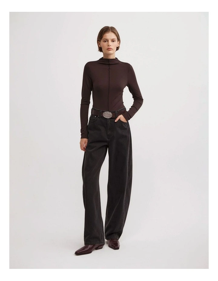 Mock Neck Jersey Top in Espresso image 2
