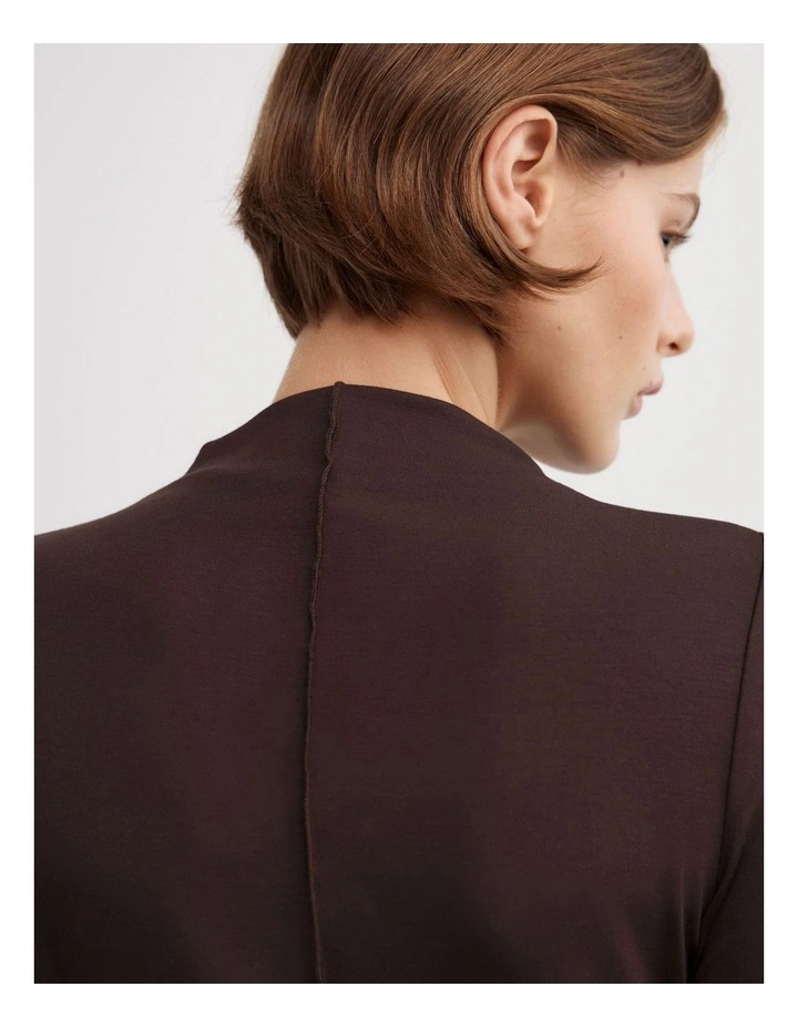 Mock Neck Jersey Top in Espresso image 5