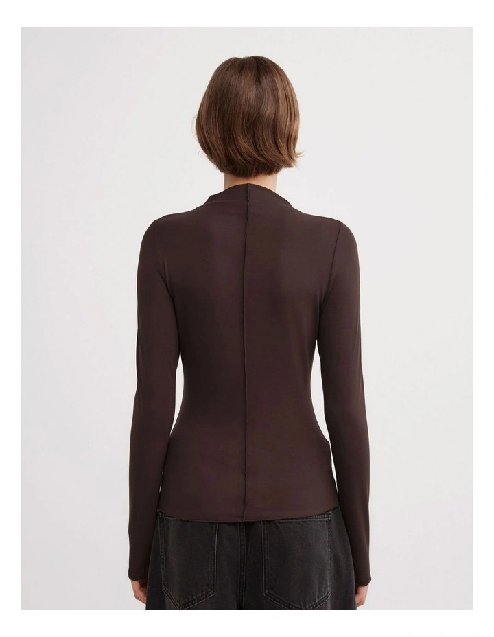 Mock Neck Jersey Top in Espresso image 6