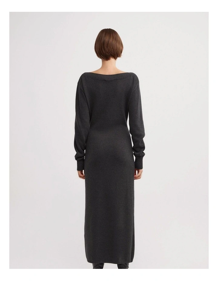 Boat Neck Knit Dress in Charcoal Marle image 5
