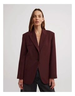 Piped Pocket Blazer in Wine