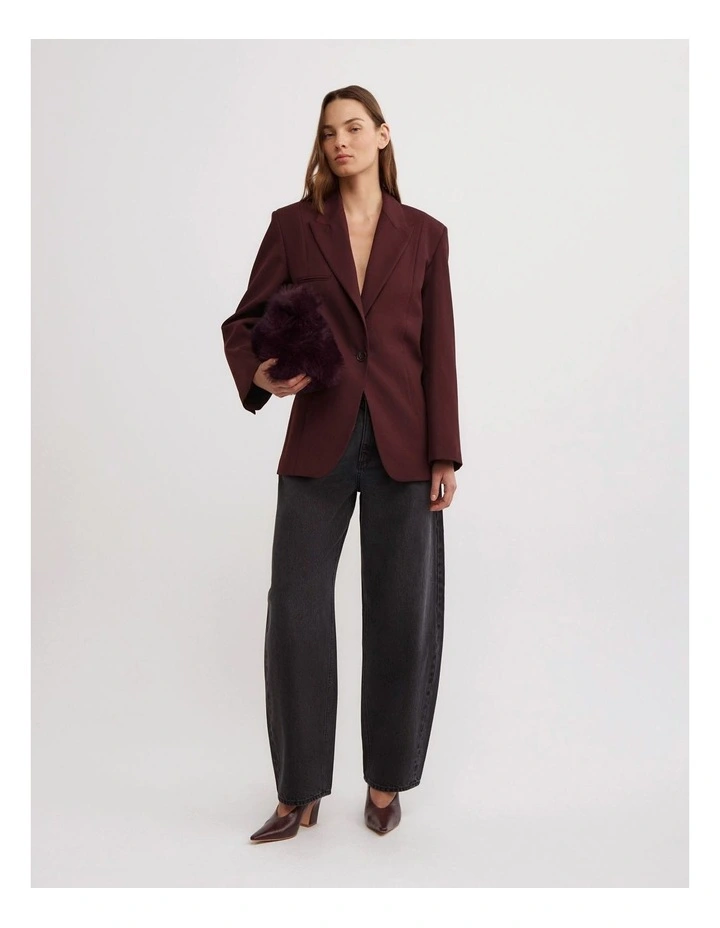 Piped Pocket Blazer in Wine image 2