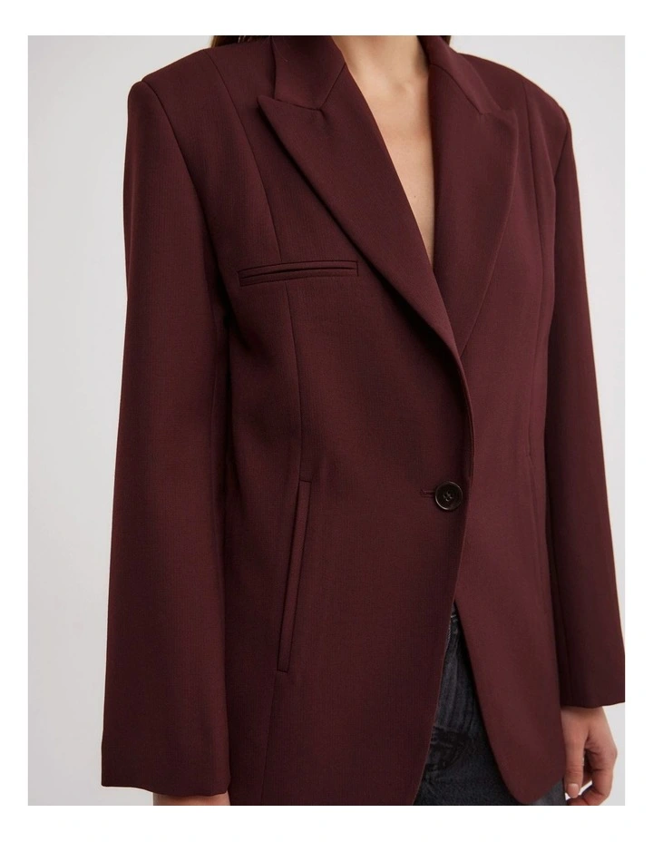 Piped Pocket Blazer in Wine image 3