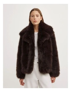 Faux Fur Jacket in Espresso
