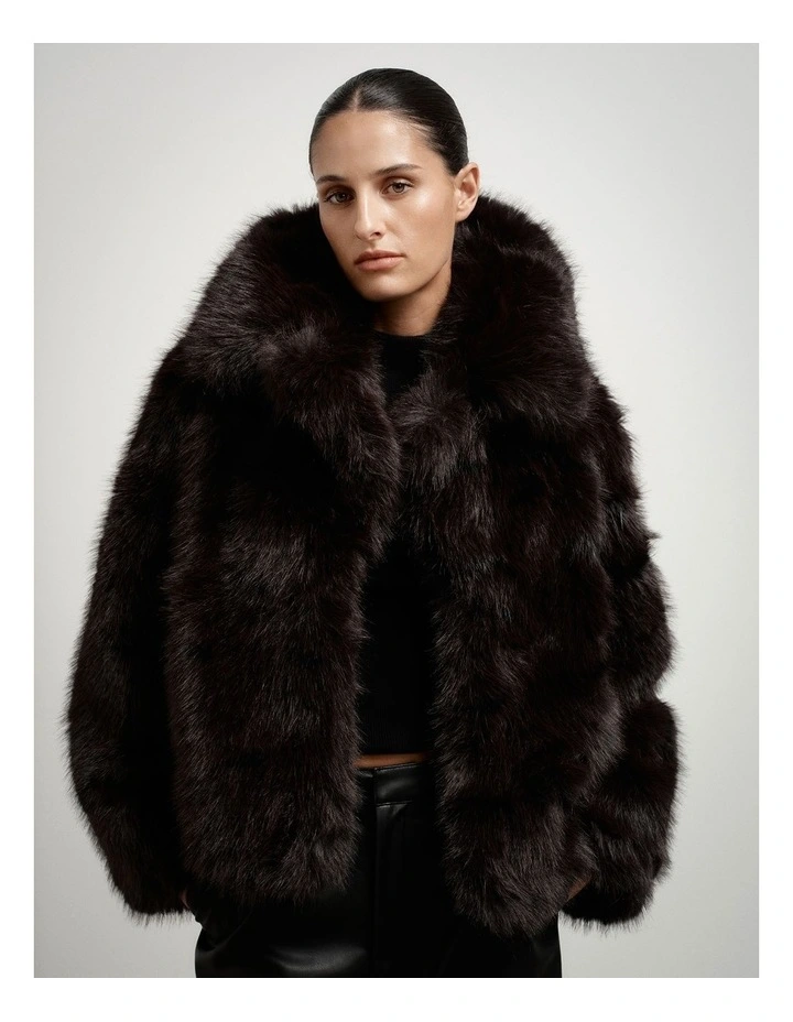 Faux Fur Jacket in Espresso image 2
