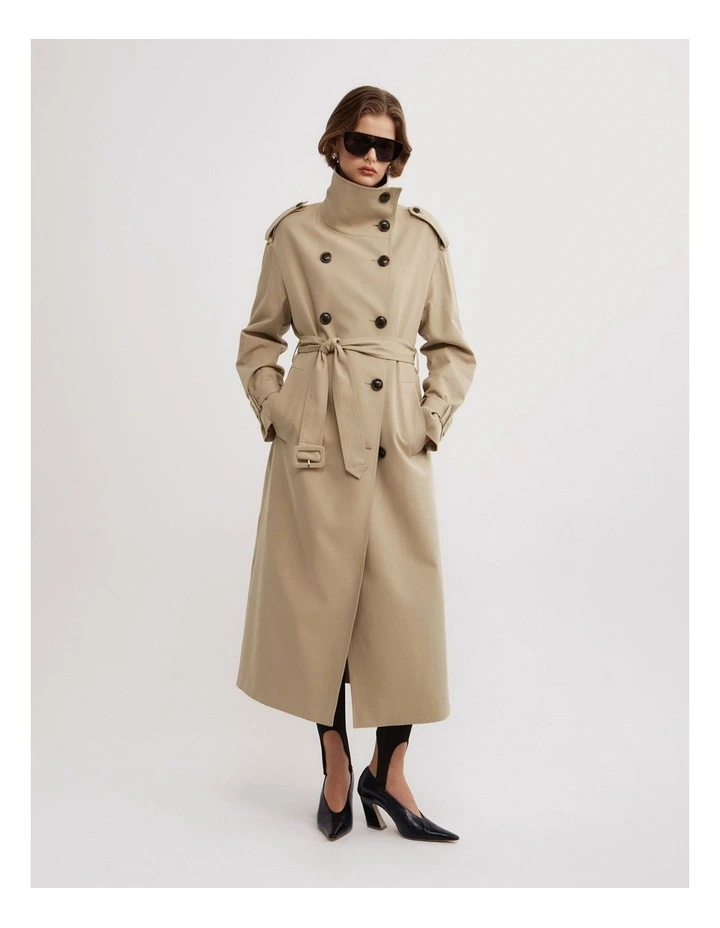 Funnel Collar Trench Coat in Sandstone image 1