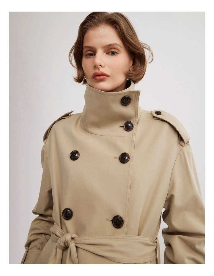 Funnel Collar Trench Coat in Sandstone image 2