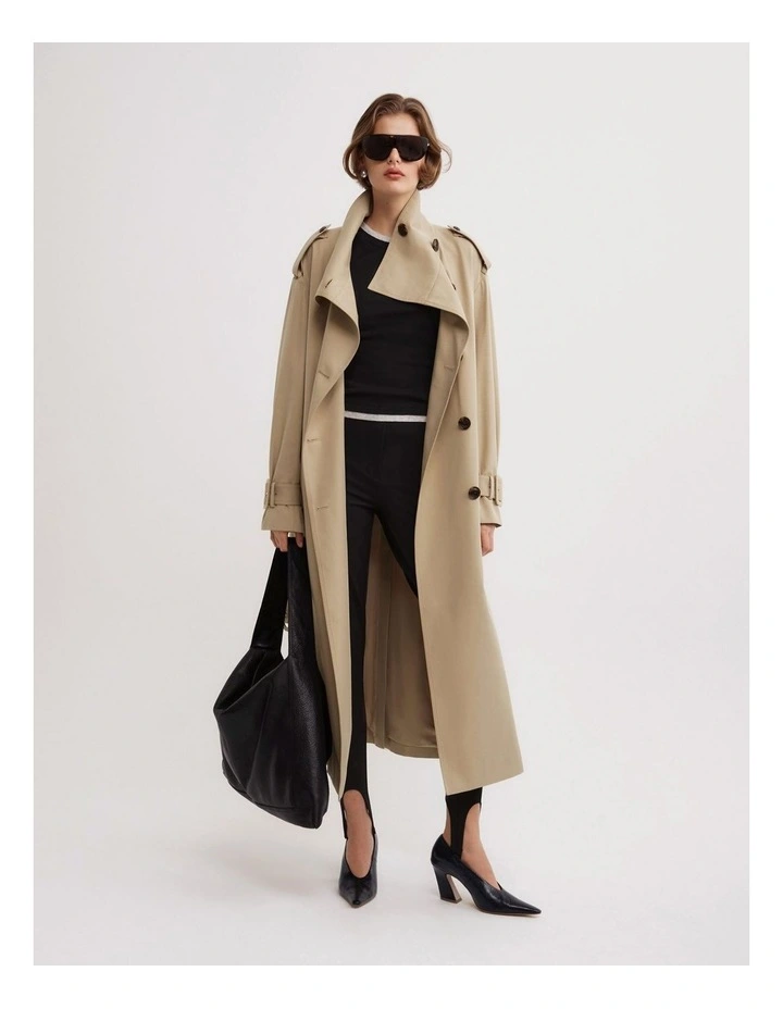 Funnel Collar Trench Coat in Sandstone image 3