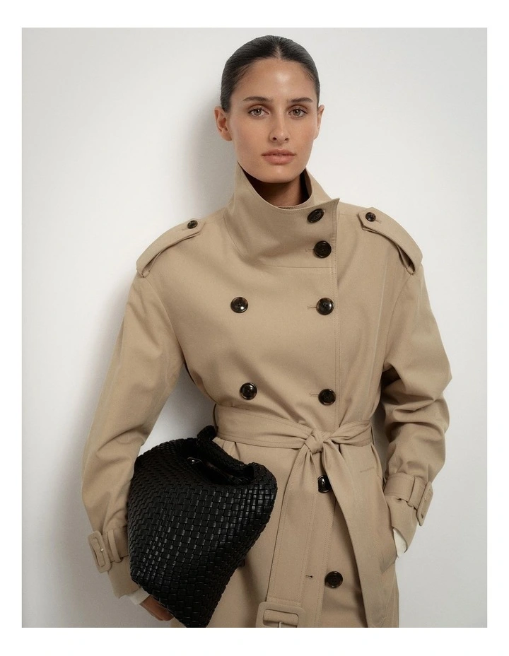 Funnel Collar Trench Coat in Sandstone image 6
