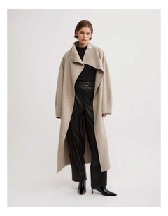 Funnel Wrap Neck Coat in Oat Marle