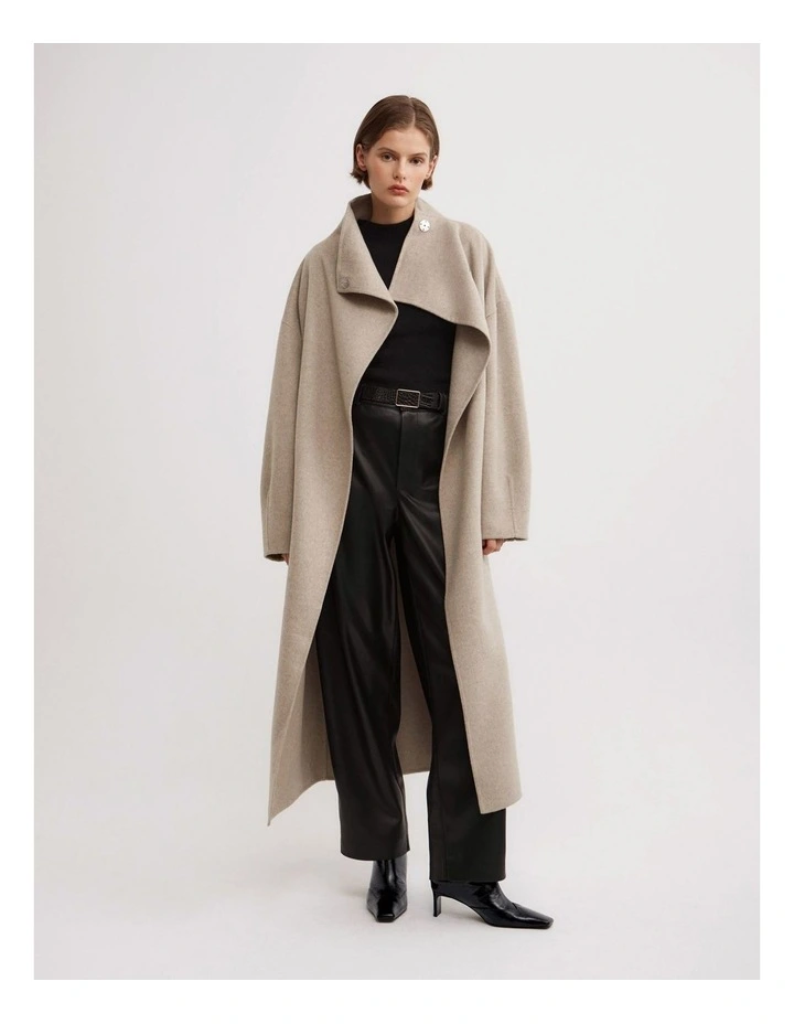 Funnel Wrap Neck Coat in Oat Marle image 1