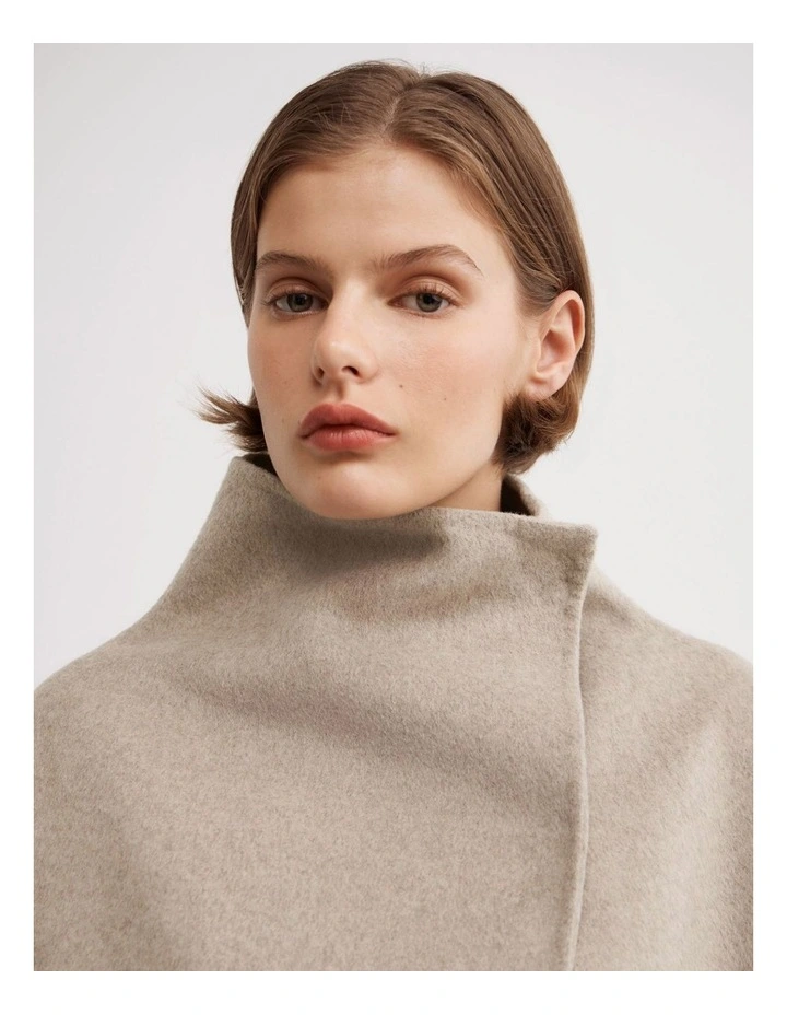 Funnel Wrap Neck Coat in Oat Marle image 3