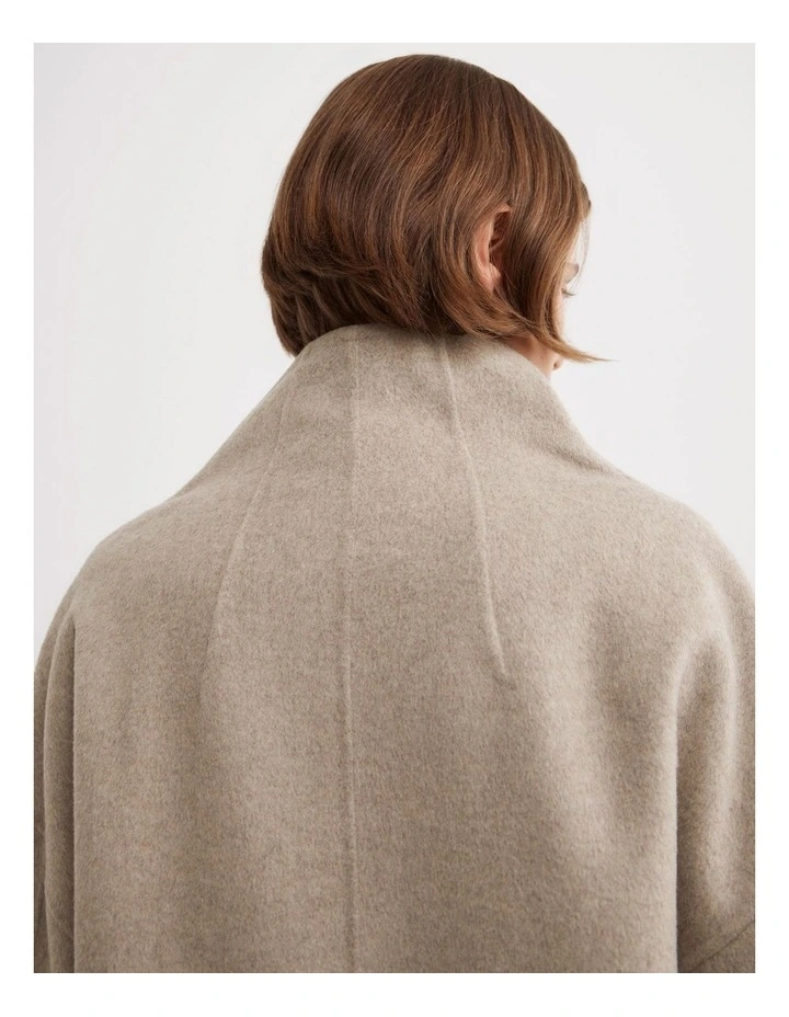 Funnel Wrap Neck Coat in Oat Marle image 4