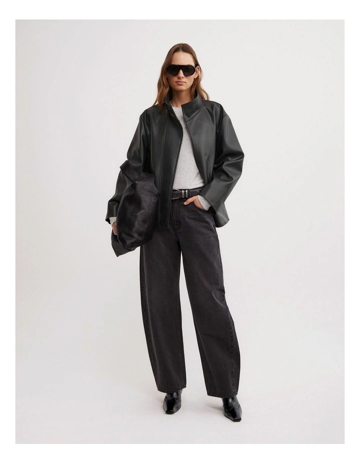 Boxy Biker Jacket in Black image 2
