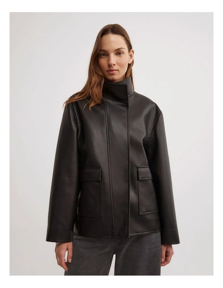 Boxy Biker Jacket in Black image 4