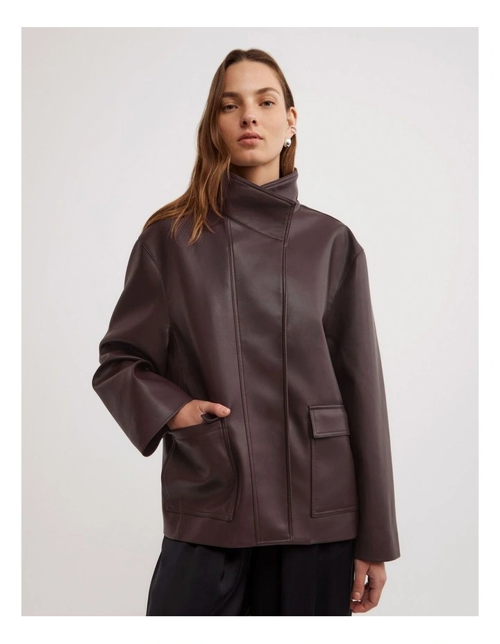 Boxy Biker Jacket in Espresso image 3