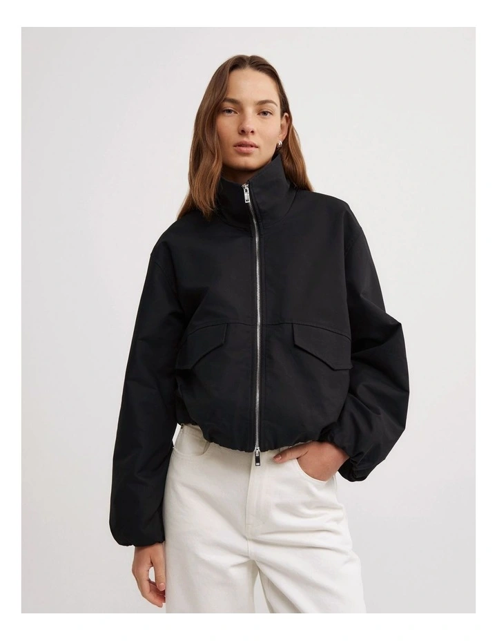 Funnel Bomber Jacket in Black image 1