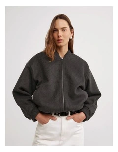 Felted Zip Bomber Jacket in Charcoal