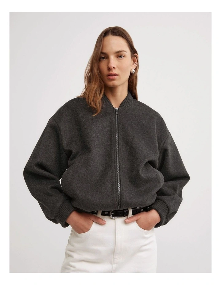 Felted Zip Bomber Jacket in Charcoal image 1