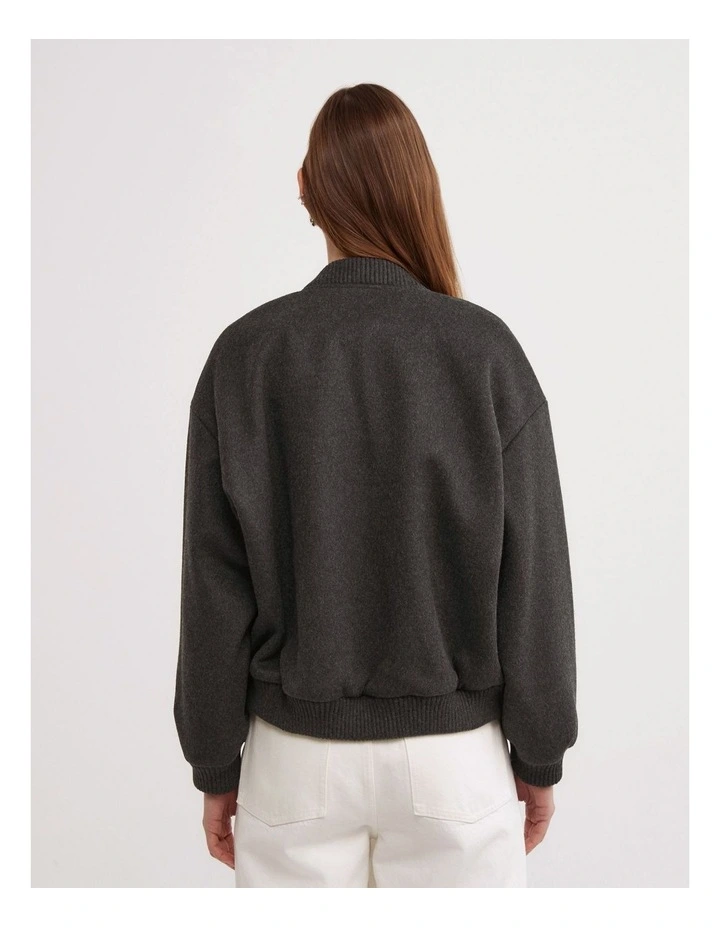 Felted Zip Bomber Jacket in Charcoal image 2