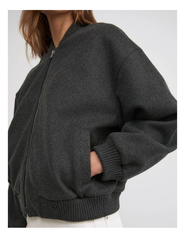 Felted Zip Bomber Jacket in Charcoal image 3