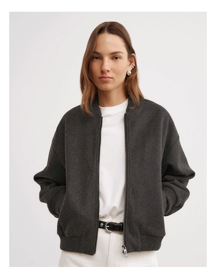 Felted Zip Bomber Jacket in Charcoal image 4