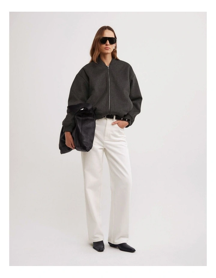 Felted Zip Bomber Jacket in Charcoal image 5