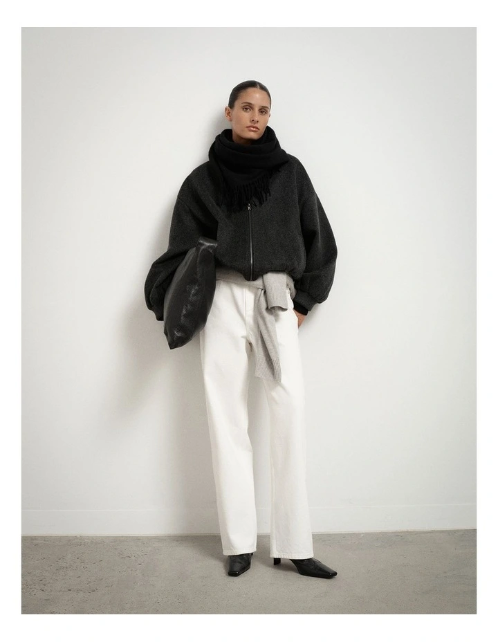 Felted Zip Bomber Jacket in Charcoal image 6