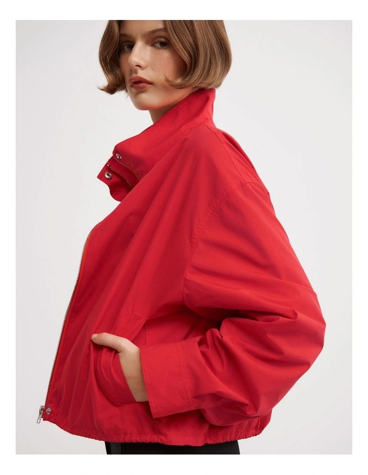 Funnel Zip Through Jacket in Red image 4