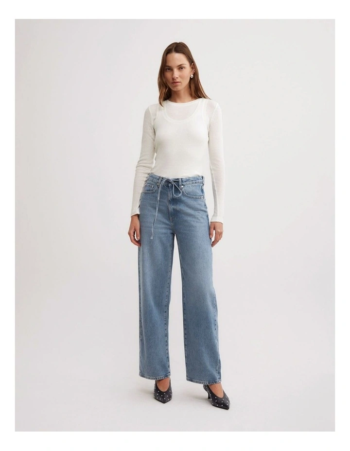 Drawcord Denim Jeans in Amalfi Wash image 4